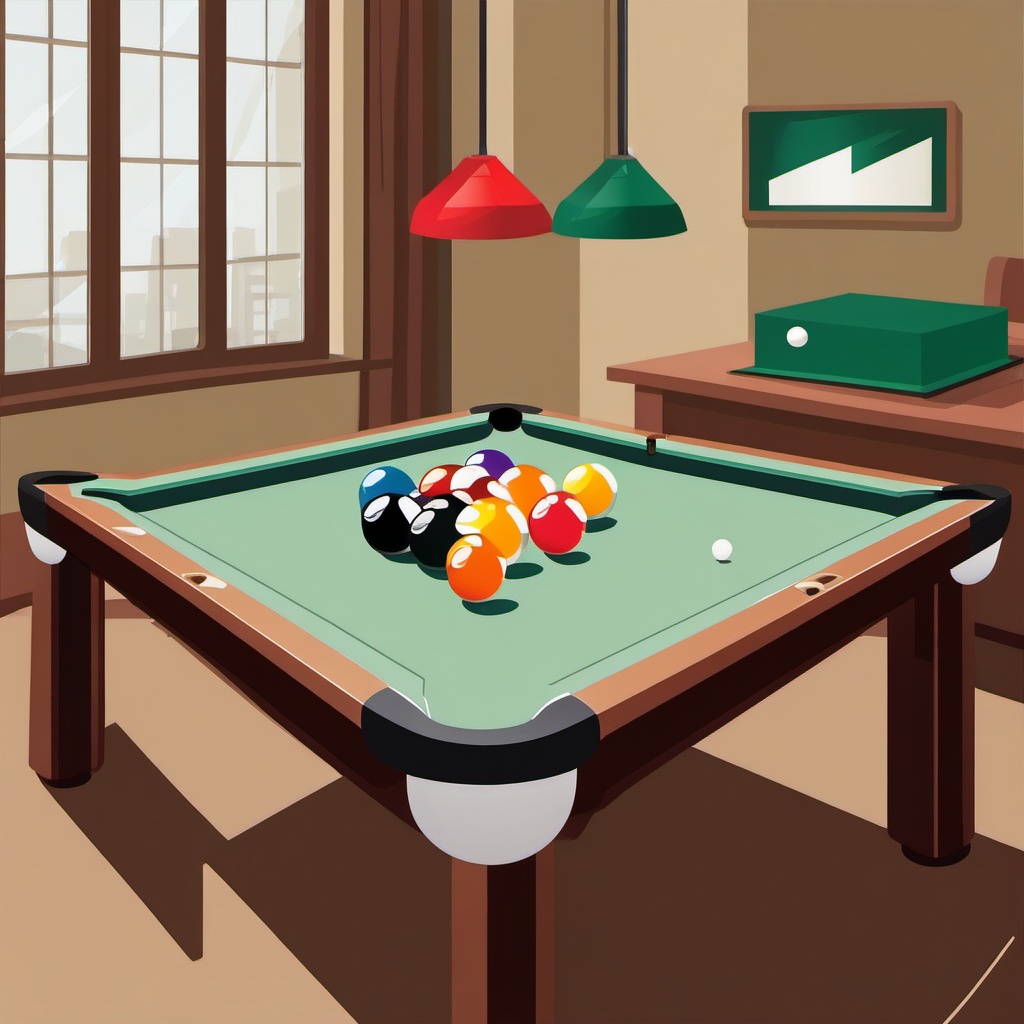 Billiards Cue and Balls on Table Clipart - A billiards cue and balls on the table.  color vector clipart, minimal style