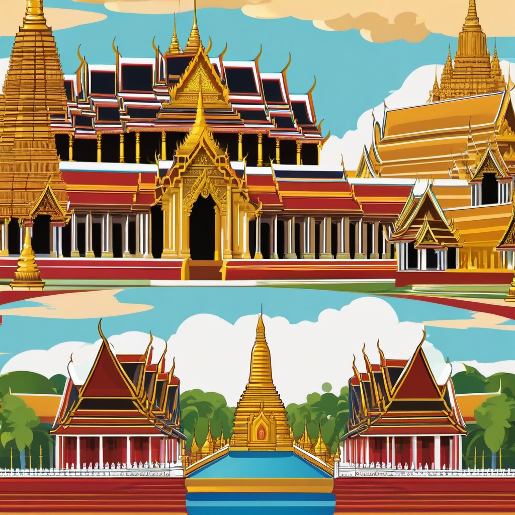 Bangkok clipart - Wat Phra Kaew and Grand Palace in Thailand, ,color clipart vector style