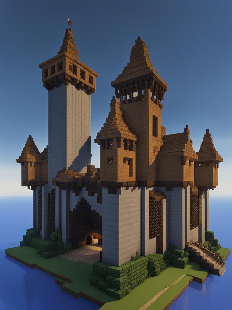 medieval castle with towering walls and a drawbridge - minecraft house ideas minecraft block style