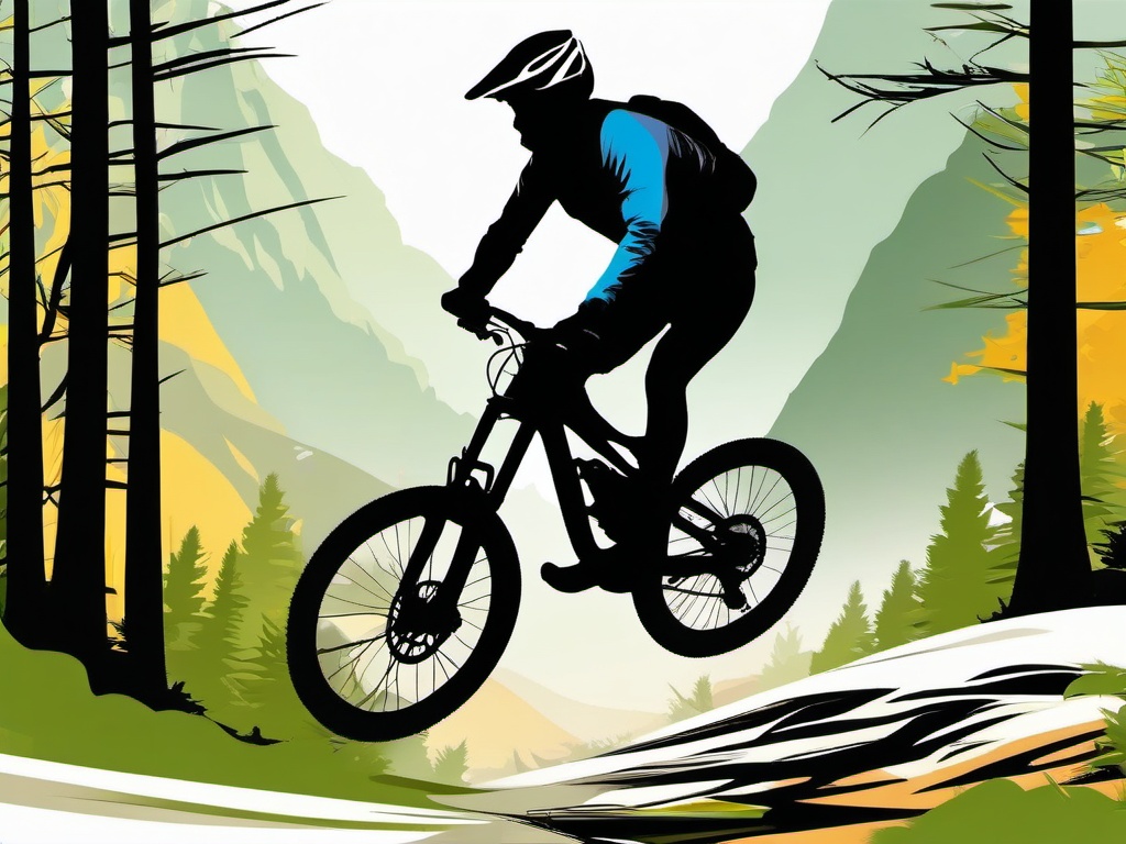 Mountain Biker's Jump clipart - An exciting bike jump on a trail, ,vector color clipart,minimal