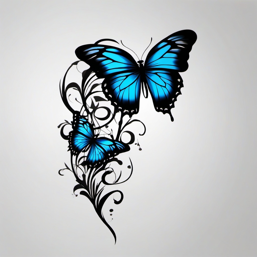 black and blue butterfly tattoo  simple color tattoo,white background,minimal