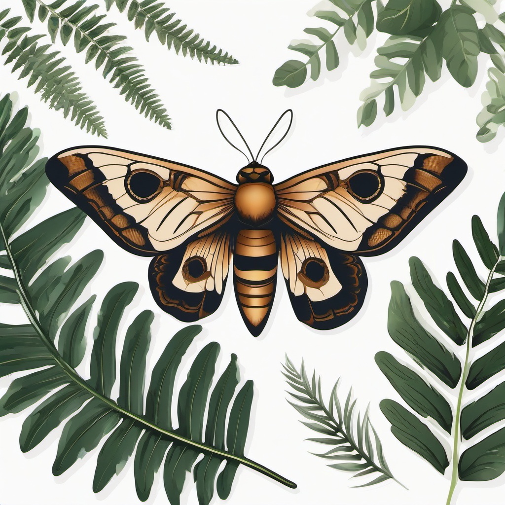 Moth and Fern Tattoo - Embrace the elegance of nature with a tattoo featuring a moth and fern design that symbolizes growth and transformation.  simple vector color tattoo, minimal, white background