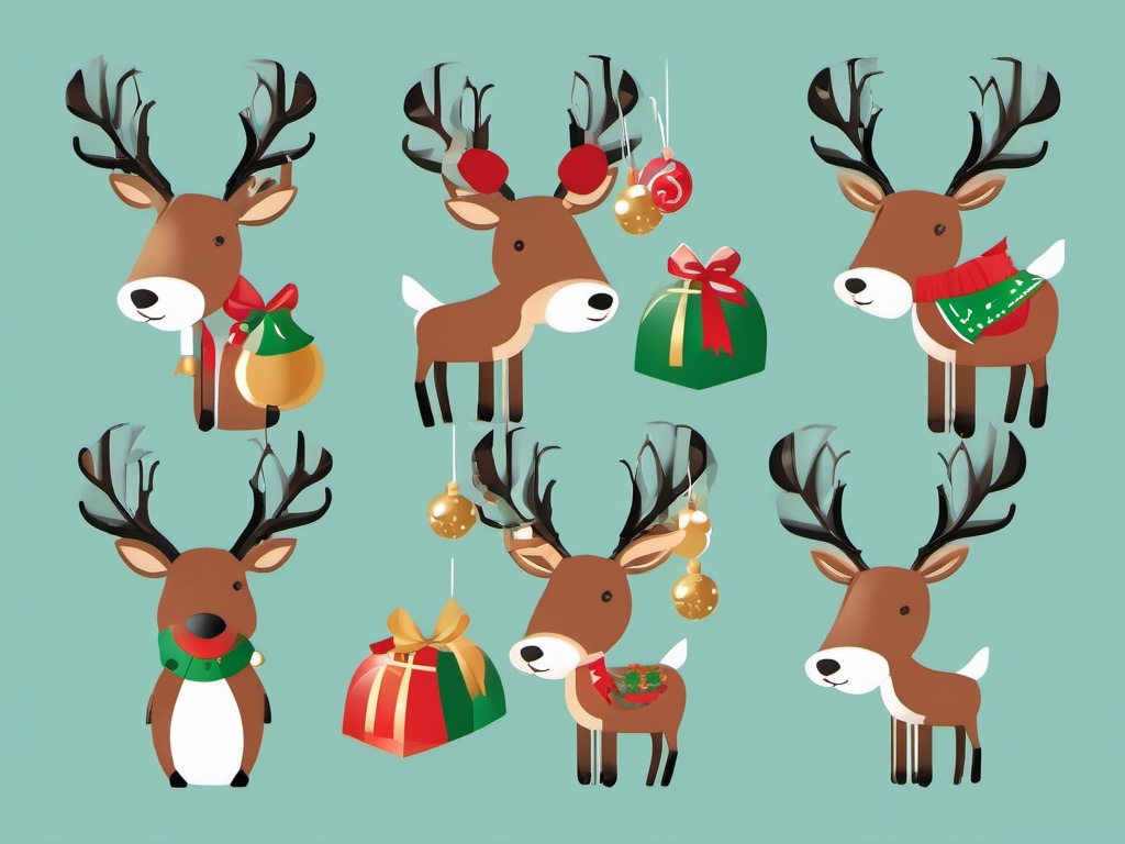 December clipart - reindeer with jingle bells  color,minimalist,vector clipart