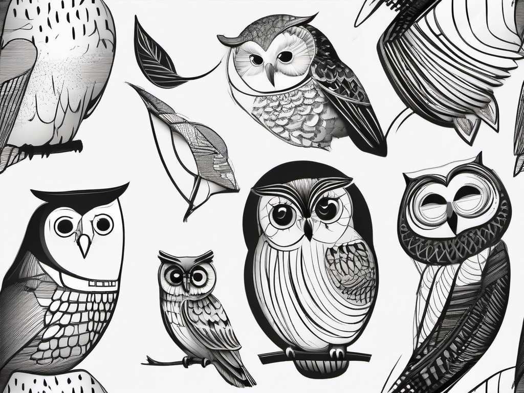 simple drawing of owl  minimal rough sketch scribbles,doodles,black and white