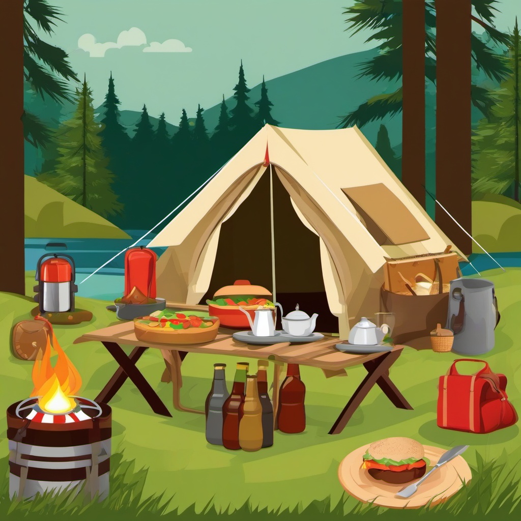 Camping clipart - outdoor picnic setup  vector clipart