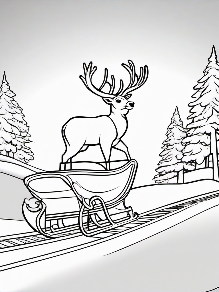 Santa and Rudolph Coloring Pages - Leading the Sleigh with Rudolph  minimal black outline printable sheet, coloring page