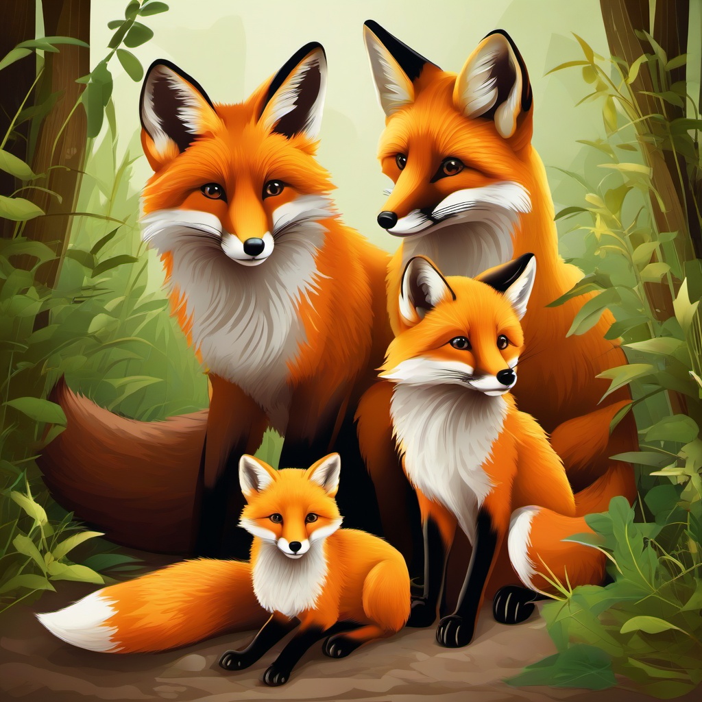 Fox clipart - fox family with kits in a den  