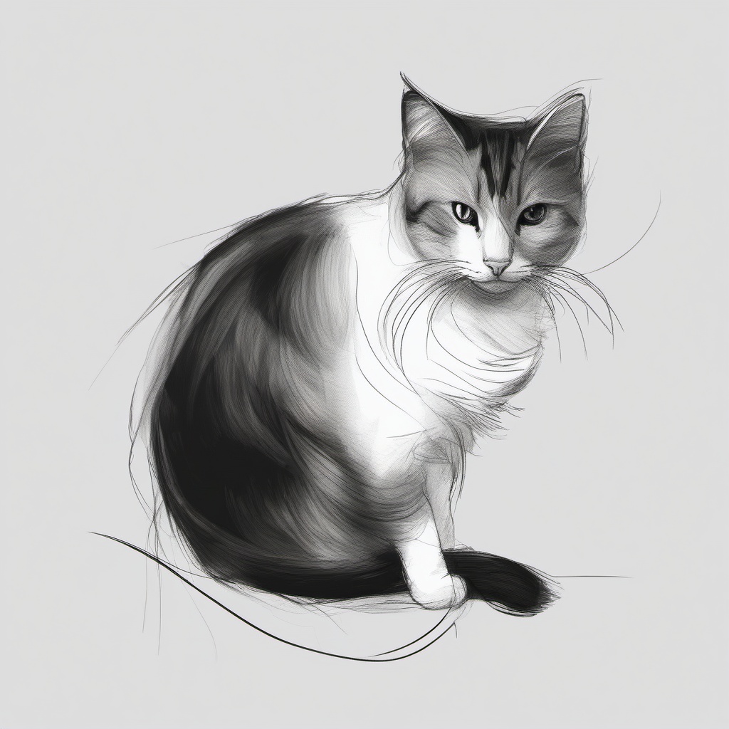 sketch drawing of a cat  minimal rough sketch scribbles,doodles,black and white