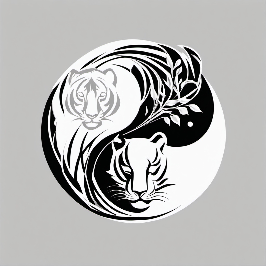 Yin Yang Tiger Tattoo - Symbolic tattoo featuring a combination of a yin-yang symbol and a tiger.  simple color tattoo,minimalist,white background