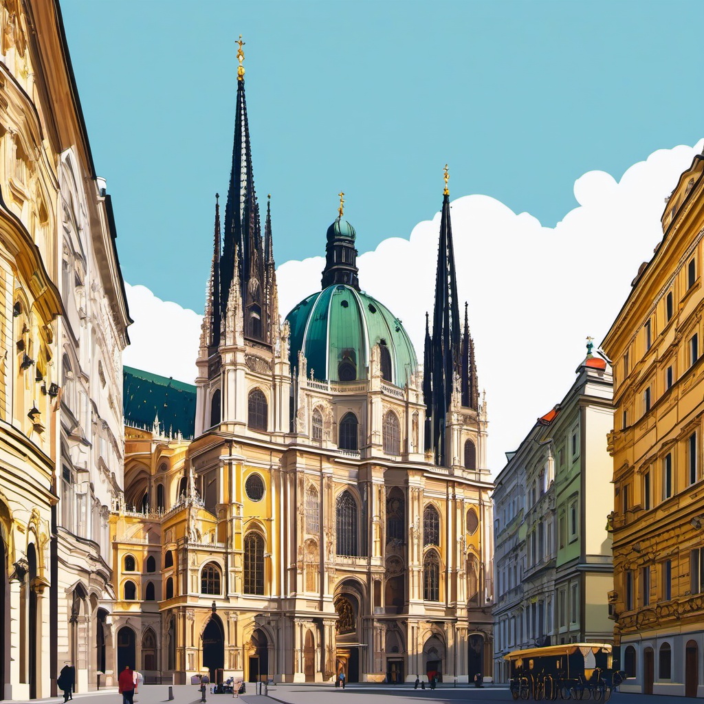 Vienna clipart - St. Stephen's Cathedral and Vienna cityscape,  color vector clipart