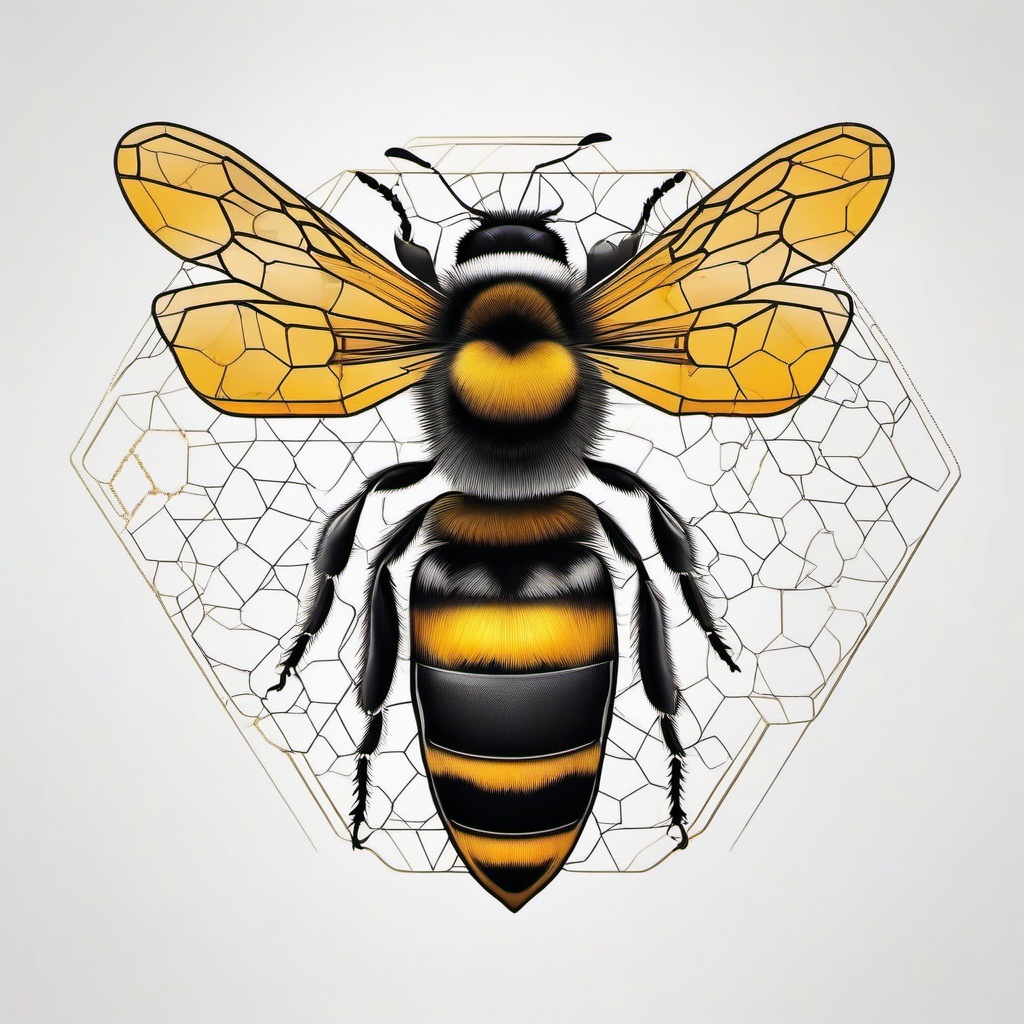 Bumble Bee Honeycomb Tattoo - Combine the charm of bumble bees with the geometric allure of honeycombs in a tattoo, creating a visually striking and harmonious design.  simple tattoo,minimalist,white background