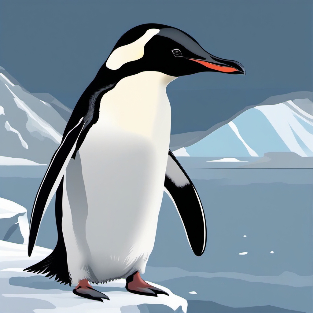 Adelie penguin - Encounter the elegance of Adelie penguins in artistic portrayals of their Antarctic habitat.  color vector clipart