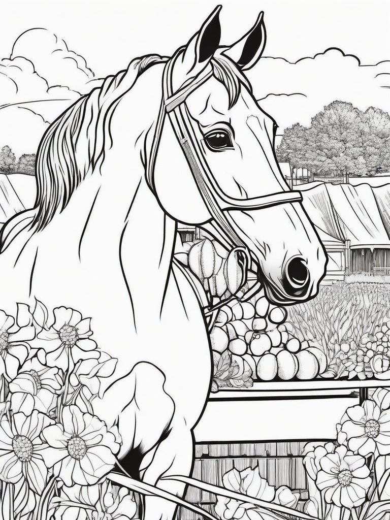 Farm Animal Coloring Pages - Horse with colorful decorations at a fair  simple coloring pages