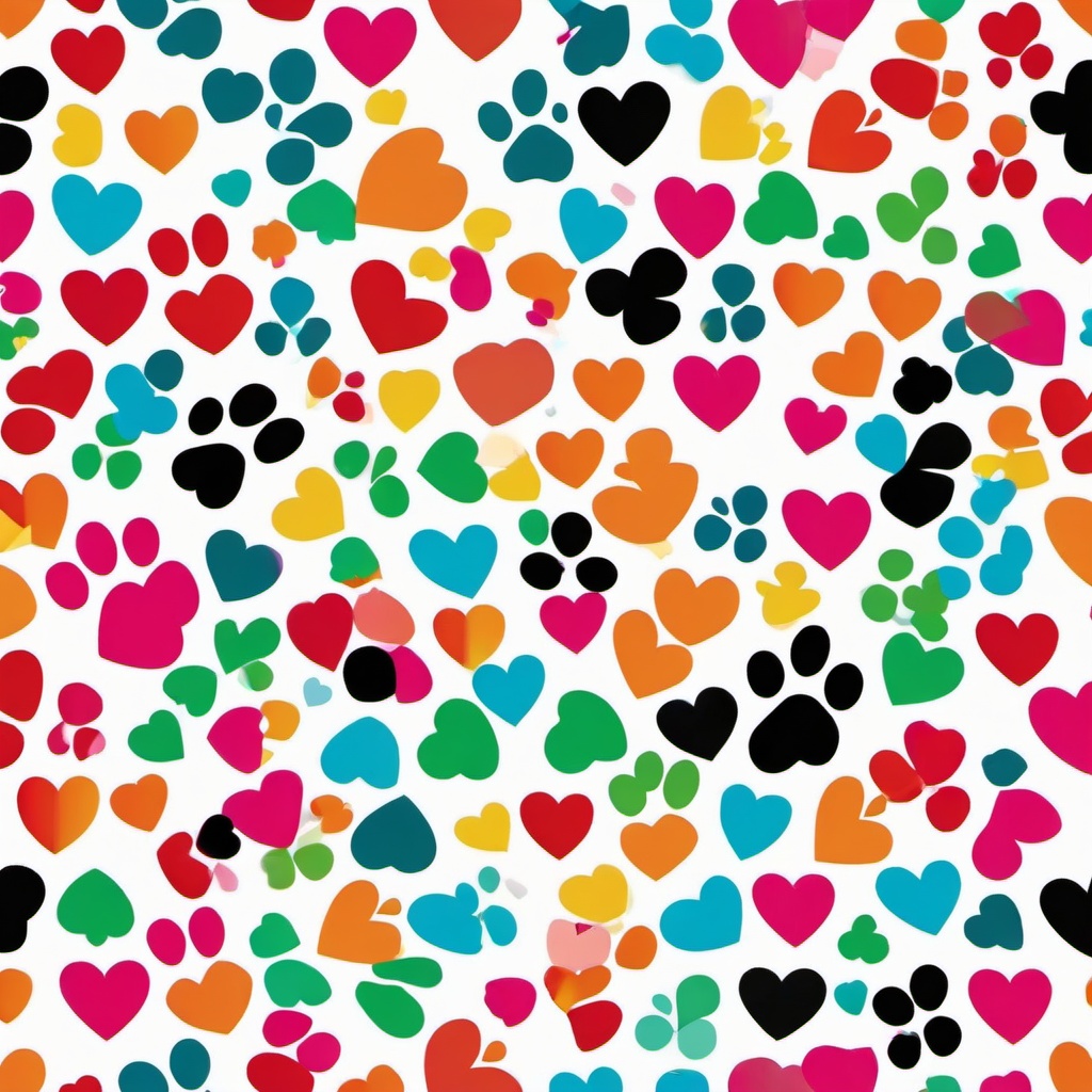 Paw Print clipart - colorful paw prints with hearts  