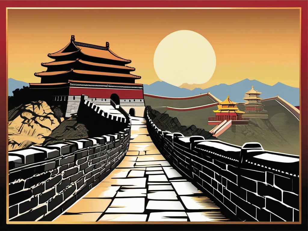 Beijing clipart - Great Wall of China and Forbidden City,  color clipart, vector art