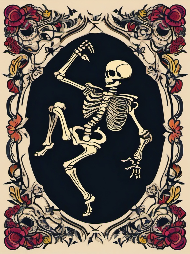 dancing skeleton tattoo  simple vector color tattoo