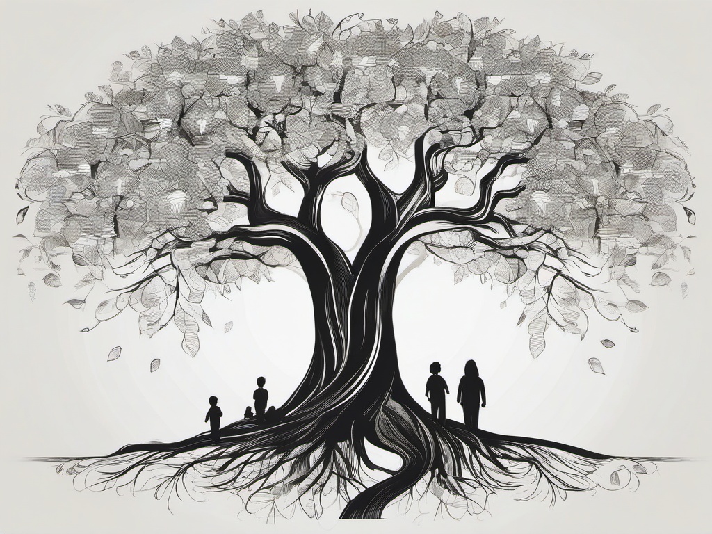 sketch of a family tree  minimal rough sketch scribbles,doodles,black and white