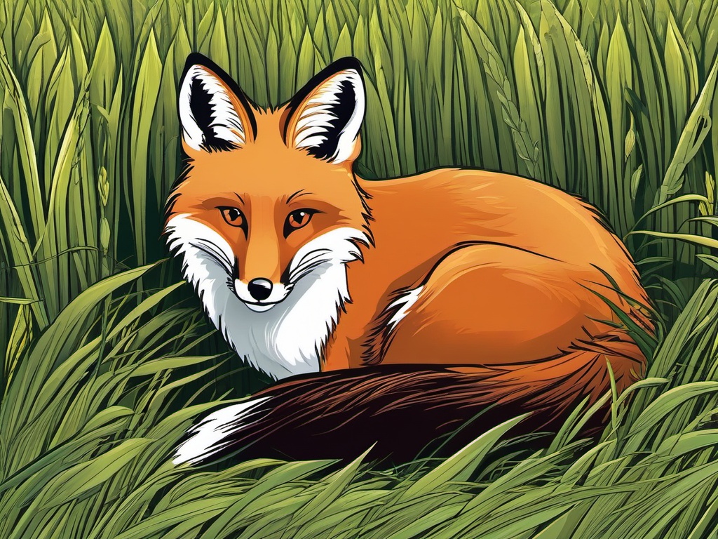 Fox Cartoon - Cartoon of fox hiding in tall grass  