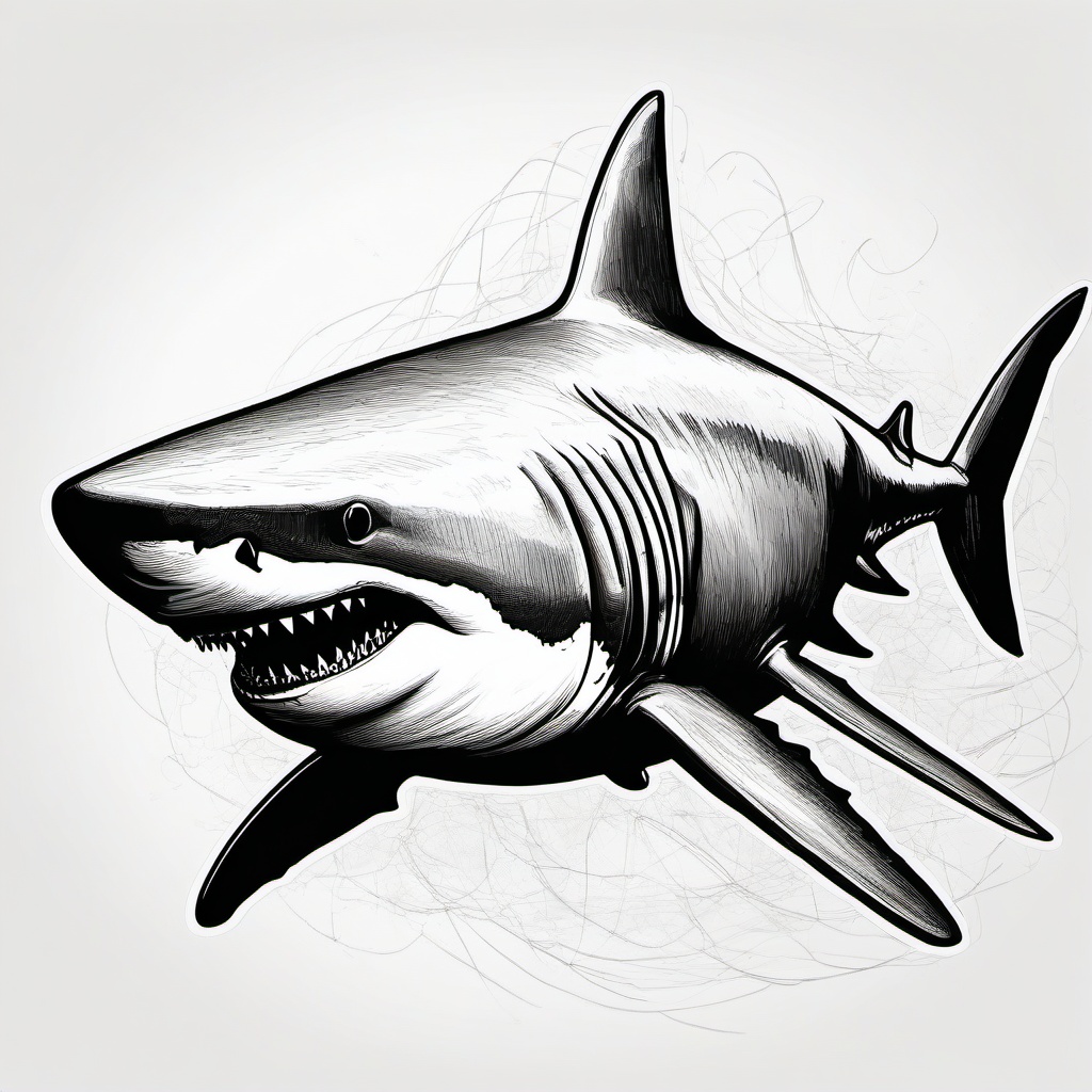 drawing of Great White shark  minimal rough sketch scribbles,doodles,black and white