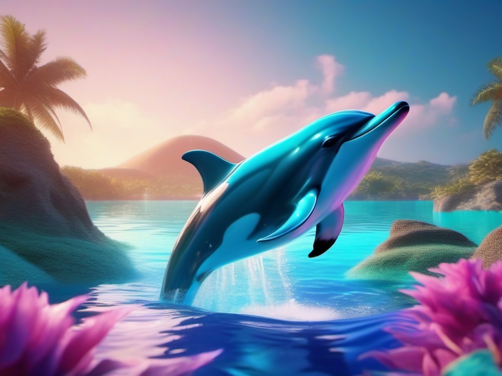 Cute Dolphin Playfully Swimming in a Crystal Lagoon 8k, cinematic, vivid colors