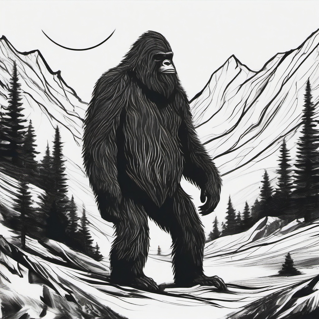 drawing of a sasquatch  minimal rough sketch scribbles,doodles,black and white