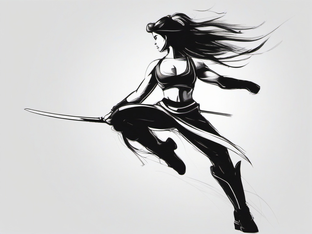 drawing of a strong woman in a warrior pose  minimal rough sketch scribbles,doodles,black and white