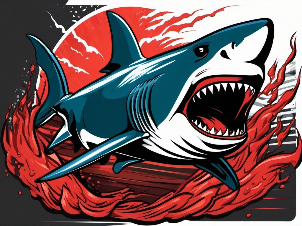 Angry Shark - An intense portrayal capturing the ferocity of an angry shark.  color vector clipart