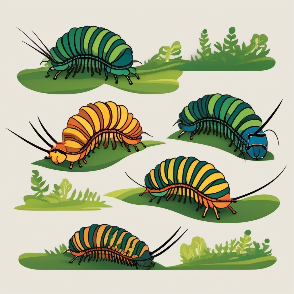 Centipede Clip Art - A segmented centipede crawling,  color vector clipart, minimal style