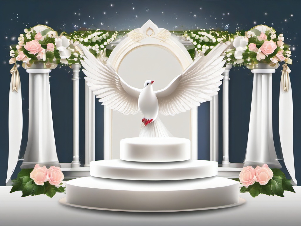 Dove flying above a wedding ceremony clipart.  vector style illustration, white background