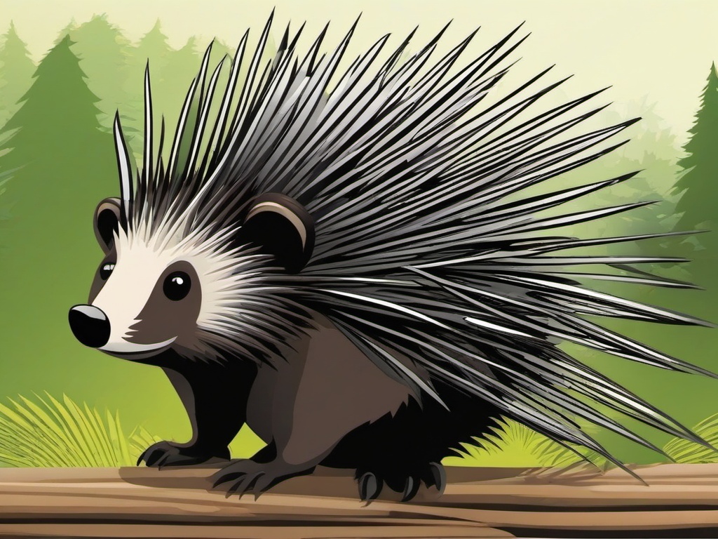 Porcupine Cartoon - Cartoon of porcupine with raised quills  