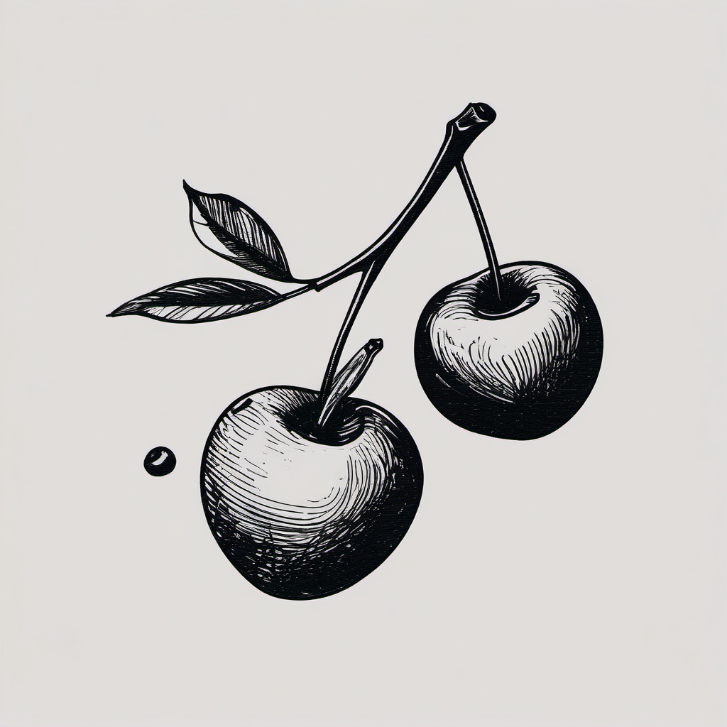 drawing of cherries  minimal rough scribbles,doodles,black and white