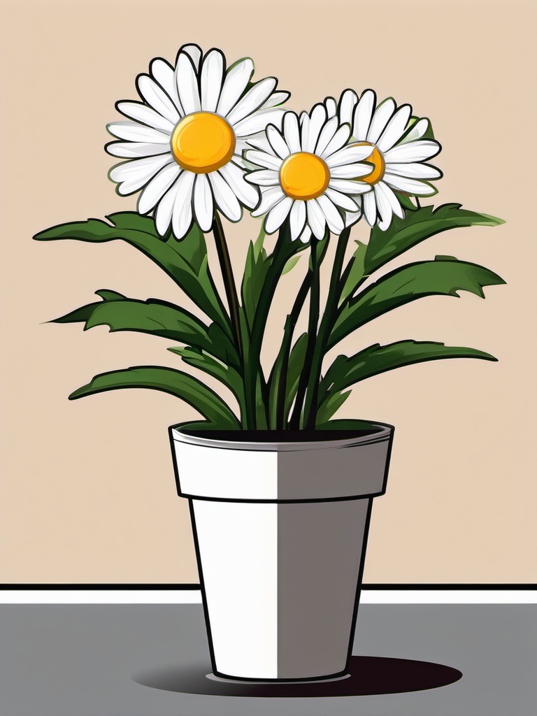 Daisy clipart - daisy in a pot on a windowsill  color,minimalist,vector clipart