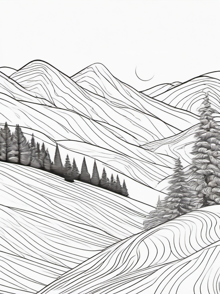 Snow-Covered Hills Coloring Pages - Rolling Hills Covered in Snow  minimal black outline printable sheet, coloring page