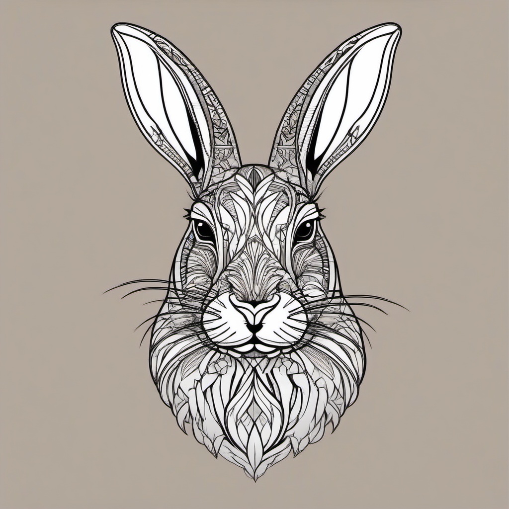 rabbit head tattoo  minimalist color tattoo, vector