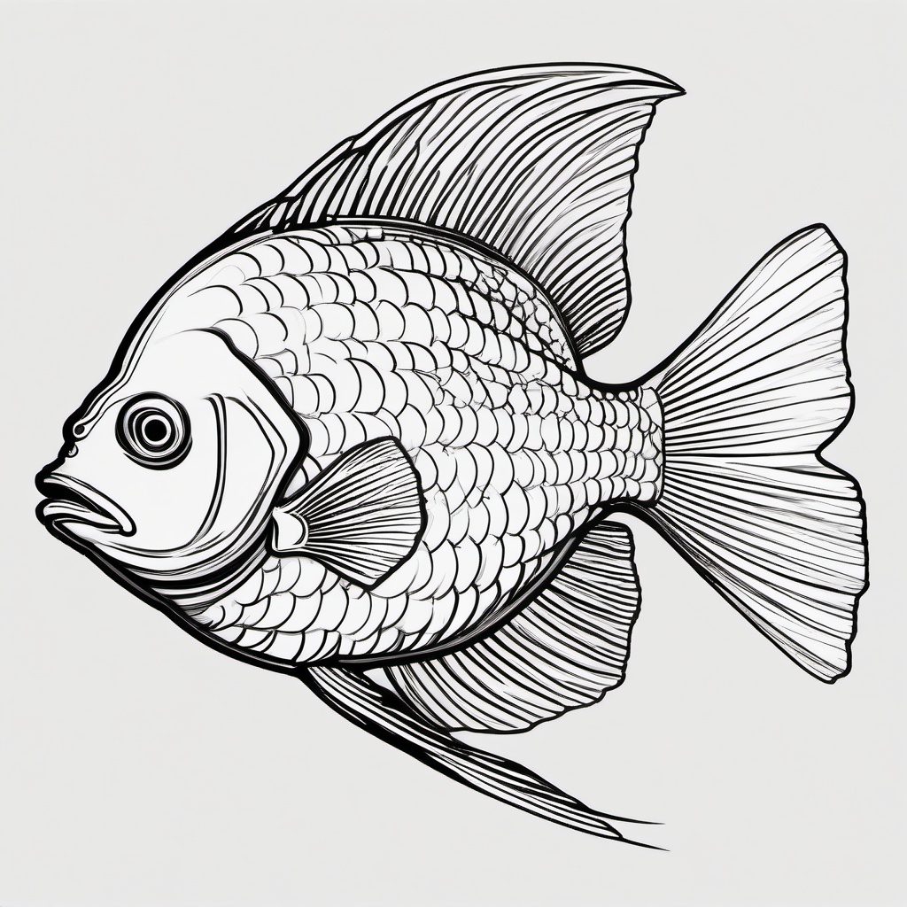 drawing of tilapia fish  minimal rough sketch scribbles,doodles,black and white