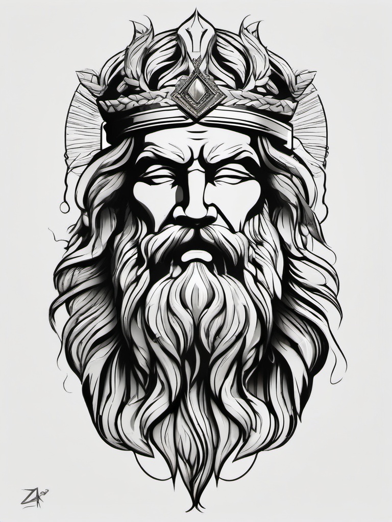 Zeus Tattoo Design - Personalize your ink with a unique Zeus tattoo design, incorporating elements that resonate with the attributes of the king of the gods.  simple color tattoo, white background