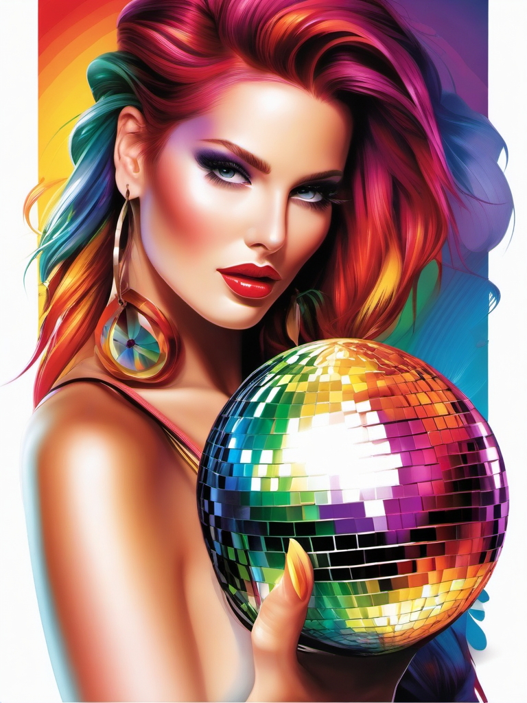 Funky Rainbow Reflections - Explore the play of colors with a tattoo featuring a disco ball reflecting funky rainbow hues.  tattoo style, white background