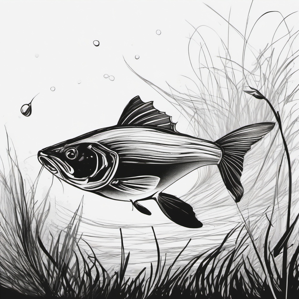 drawing of catfish  minimal rough sketch scribbles,doodles,black and white