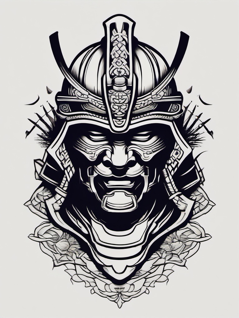 samurai helmet tattoo design  simple color tattoo,white background,minimal