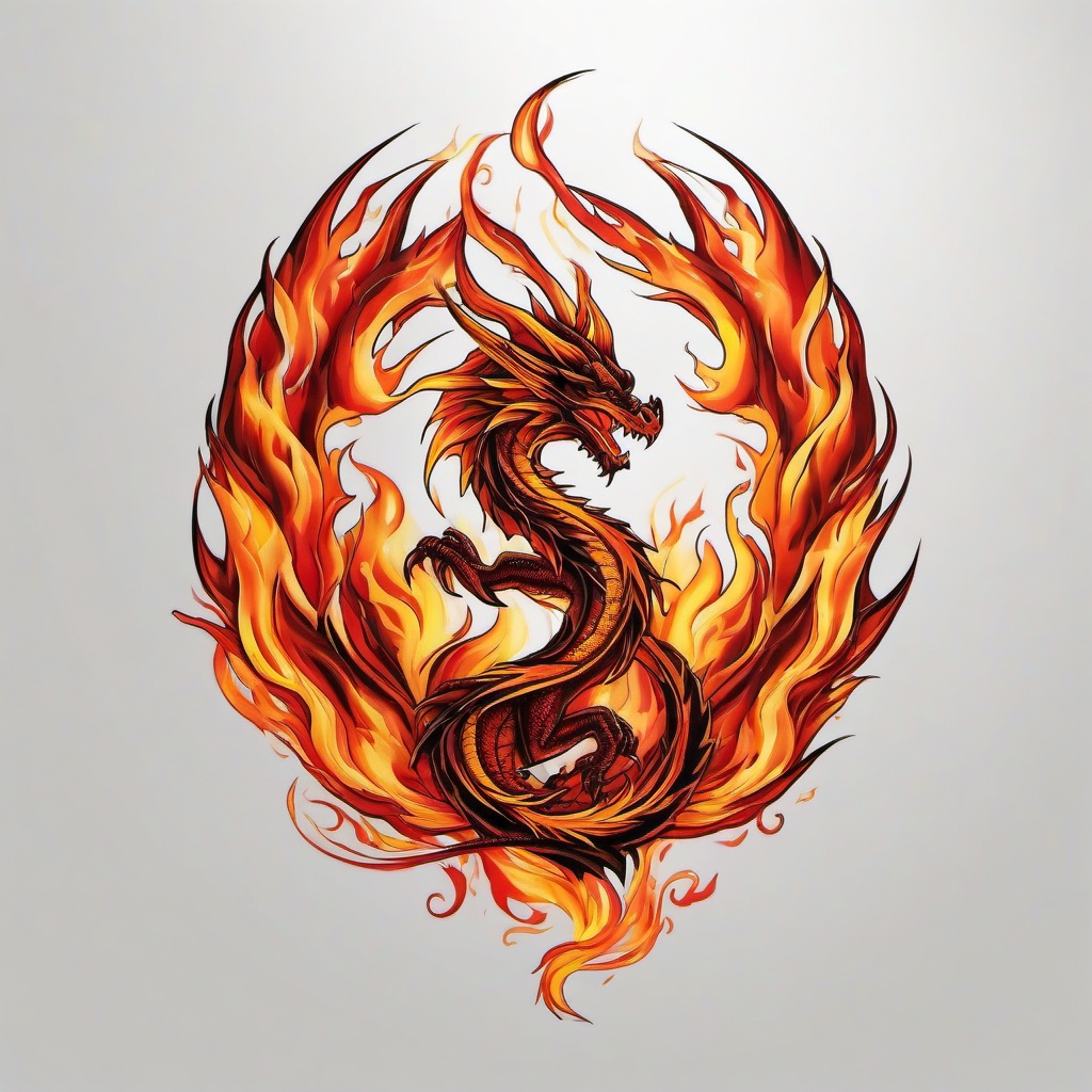 Dragon Fire Tattoo - Fiery dragon tattoo capturing the essence of flames.  simple color tattoo,minimalist,white background