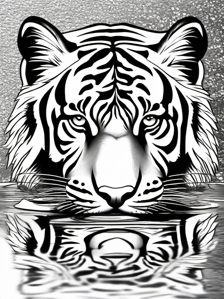 Tiger Coloring Pages - Tiger gazing at its reflection in the water  simple coloring pages