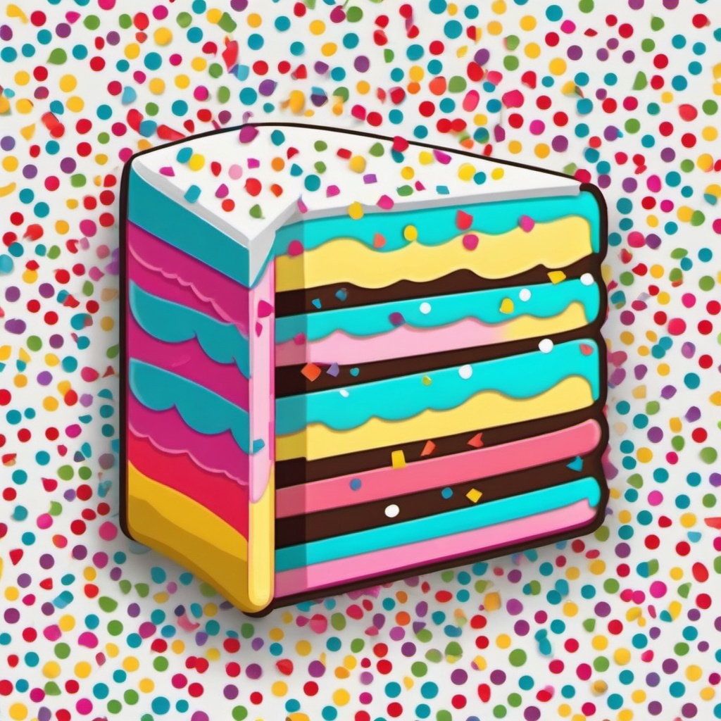 Cake Slice with Sprinkles Sticker - Delicious cake slice covered in colorful sprinkles, ,vector color sticker art,minimal