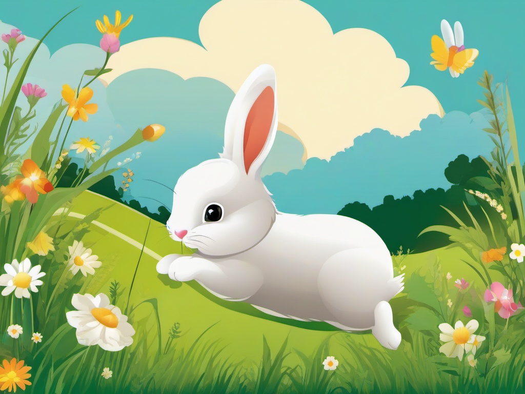 Bunny clipart - bunny hopping through a meadow  