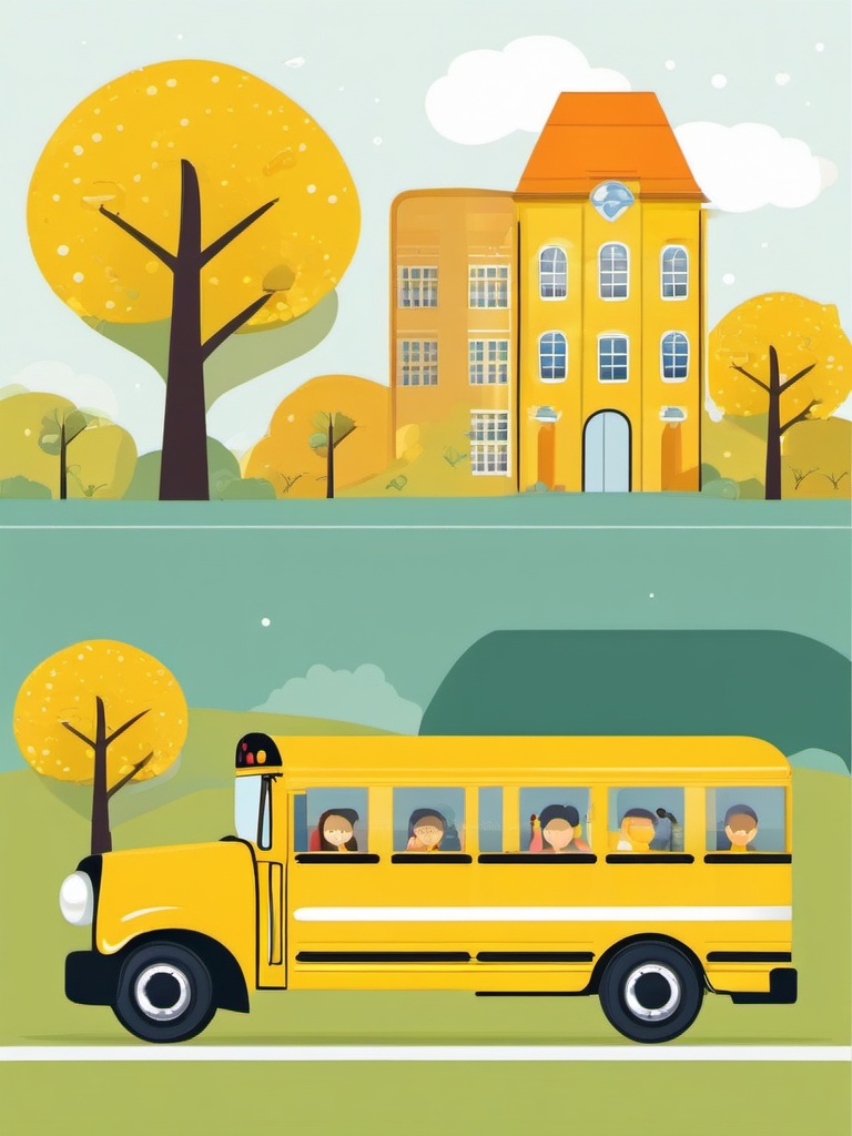 School Bus Clipart - A cheerful yellow school bus.  color vector clipart, minimal style