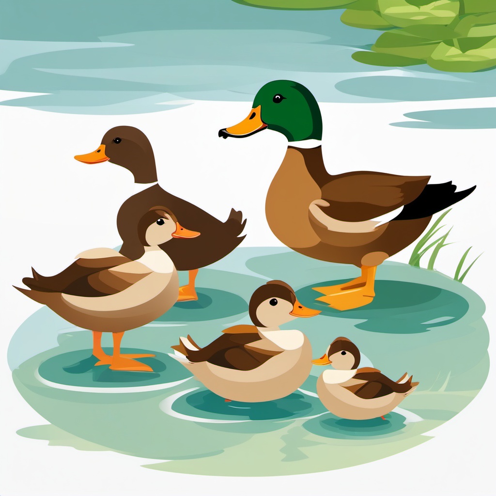 Duck Family clipart - Duck family wading in a pond, ,vector color clipart,minimal