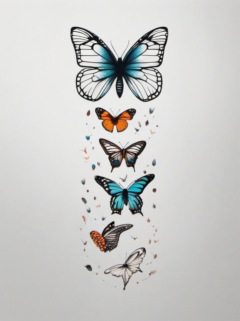 butterfly life cycle tattoo  simple color tattoo,white background,minimal