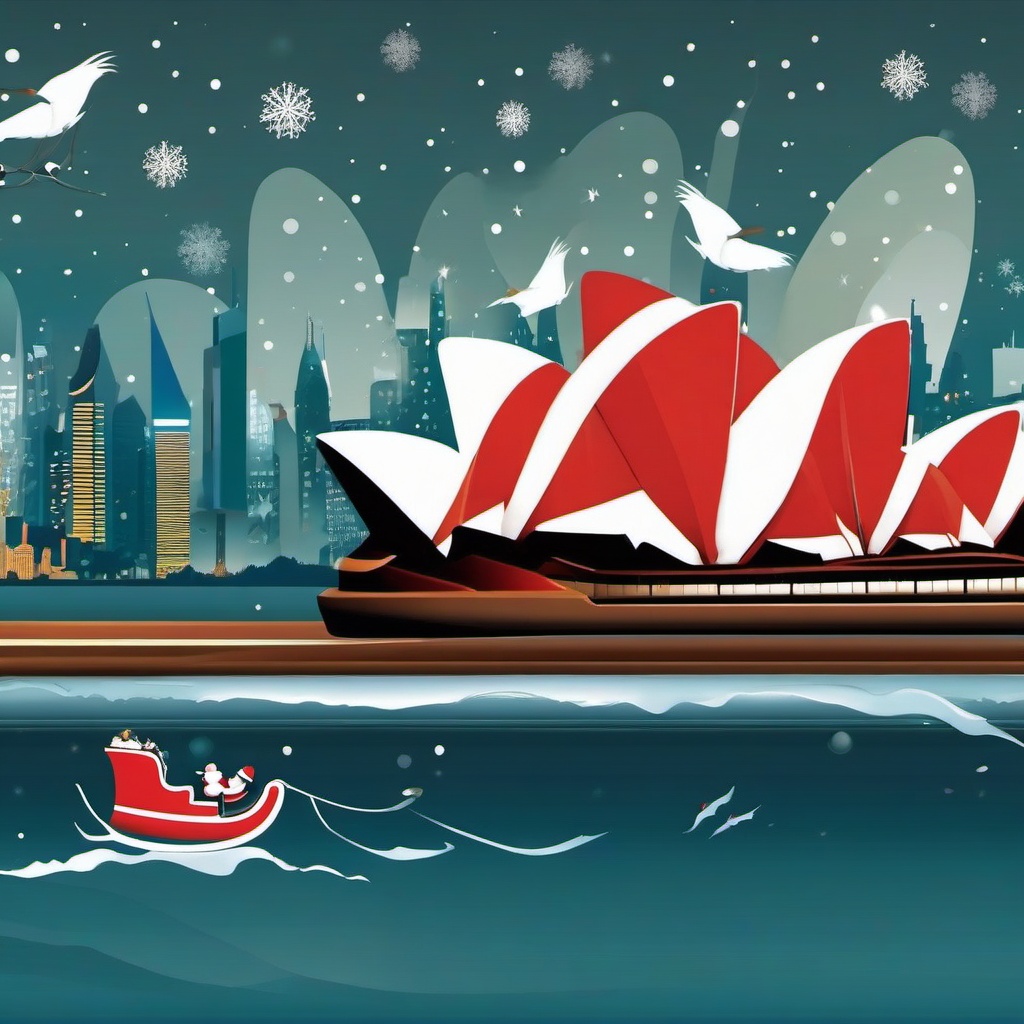 Christmas Wallpaper - Santa's Sleigh Over Sydney Opera House  , splash art wallpaper, dull colors