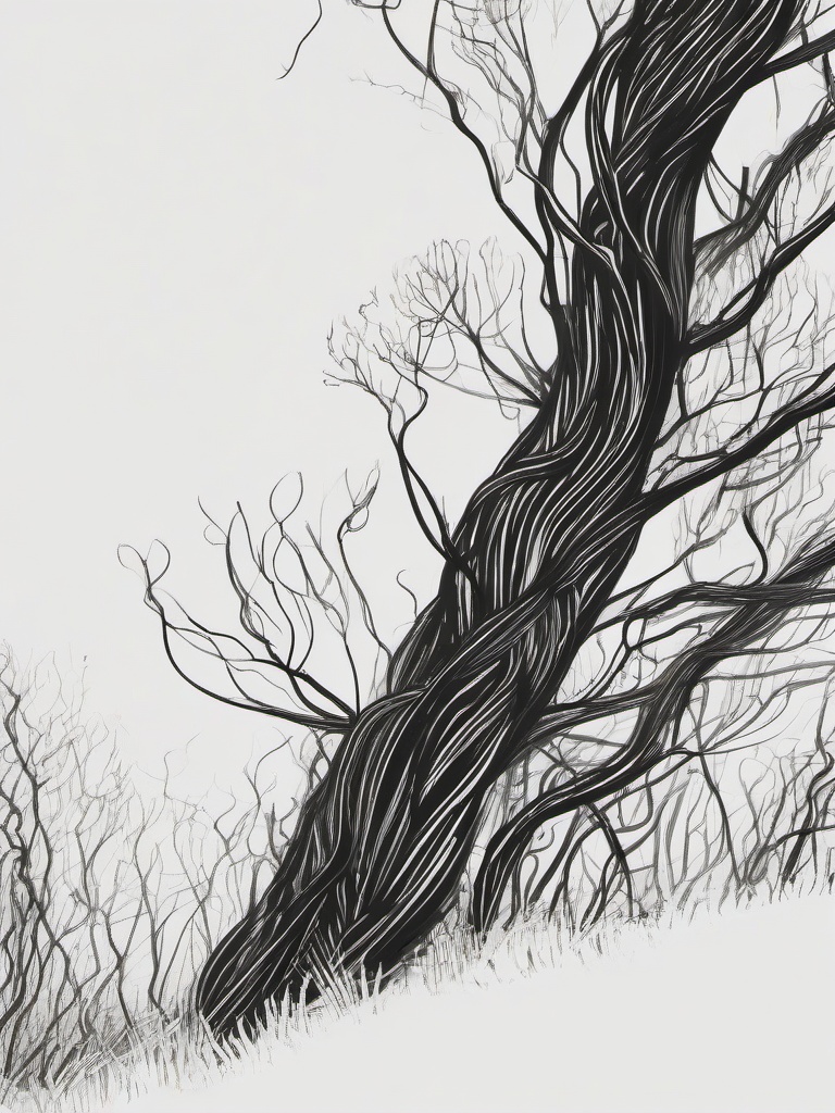 drawing of a vine in a mystical forest  minimal rough sketch scribbles,doodles,black and white