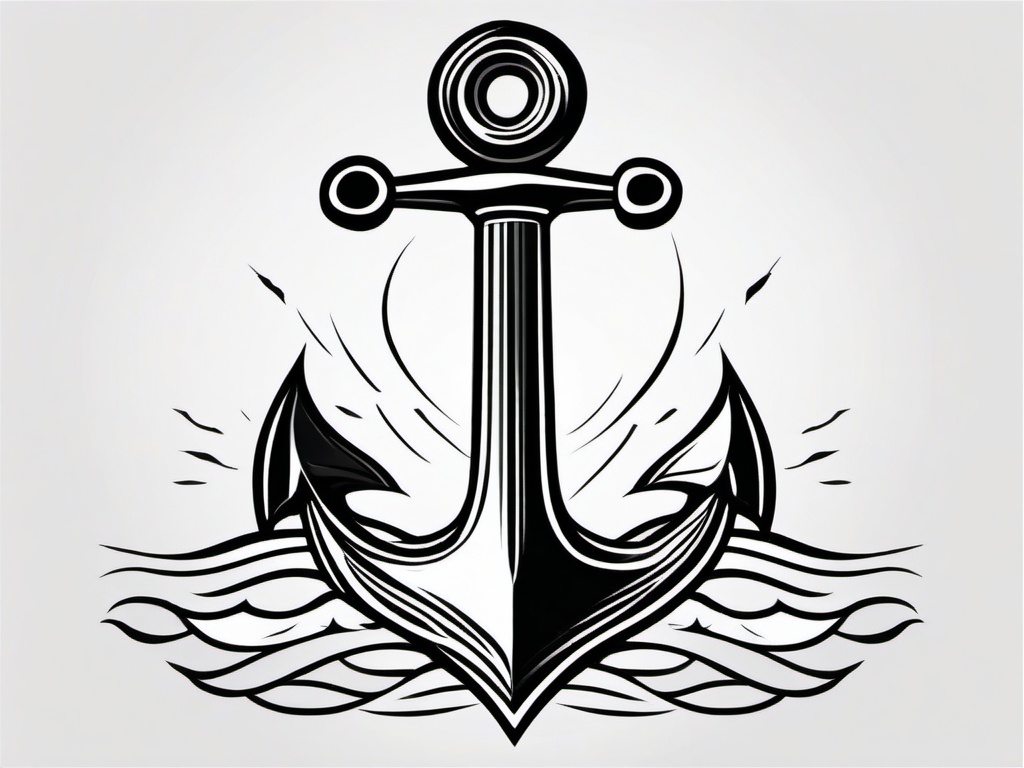 Anchor Tattoo with Waves - Showcase the maritime spirit with a tattoo featuring an anchor and waves.  simple vector color tattoo,minimal,white background