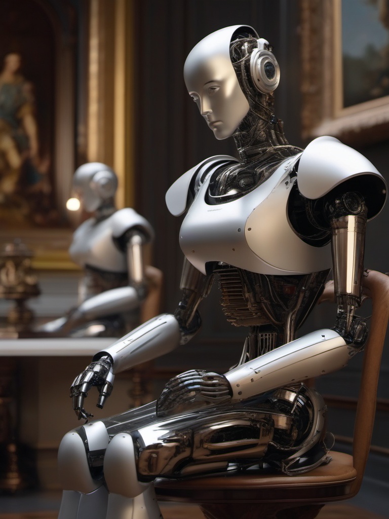 Scientist creates a sentient robot with a fascination for classical art, leading to unexpected artistic endeavors.  8k, hyper realistic, cinematic